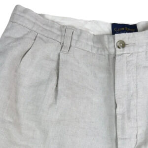 Club Room || Men's Regular Fit Linen Flat Front Shorts Natural Khaki Size 34